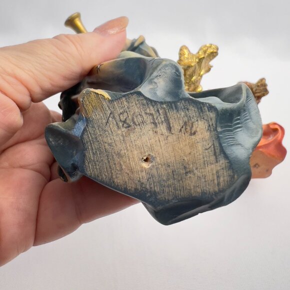 European Hand-Carved Wooden Angel Vintage Figurine Blue Robe Gold Wings 5 ¾” - Picture 9 of 9